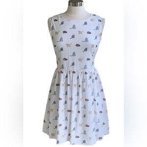 NWT LA SOUL S All Over Cats Print Sleeveless Dress Rockabilly White Fat Kitty